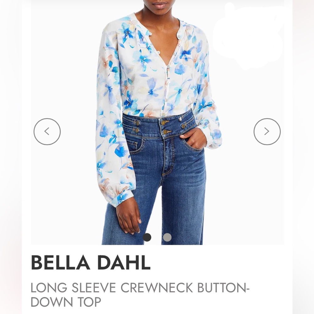 NWT bella dahl turquoise blue white Vibrant Floral Button-Up Blouse round neck S